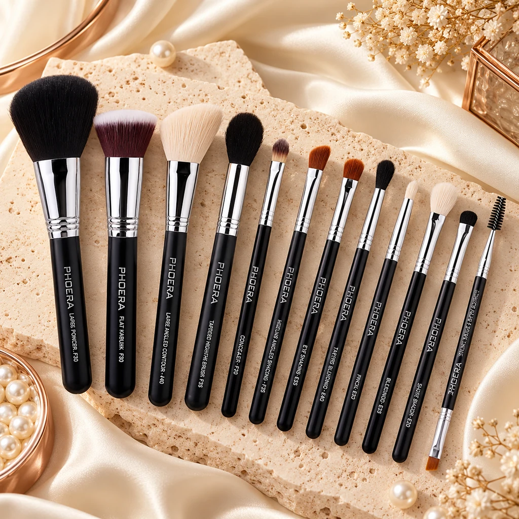 PHOERA Brush Family 12 PCS/SET in original PHOERA packaging, premium Katjiepiering editorial photograph